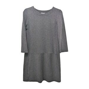 J Jill Ponte Dress XS Grey‎ Pinstripe Shift 3/4 Sleeve Career Minimalist Classic